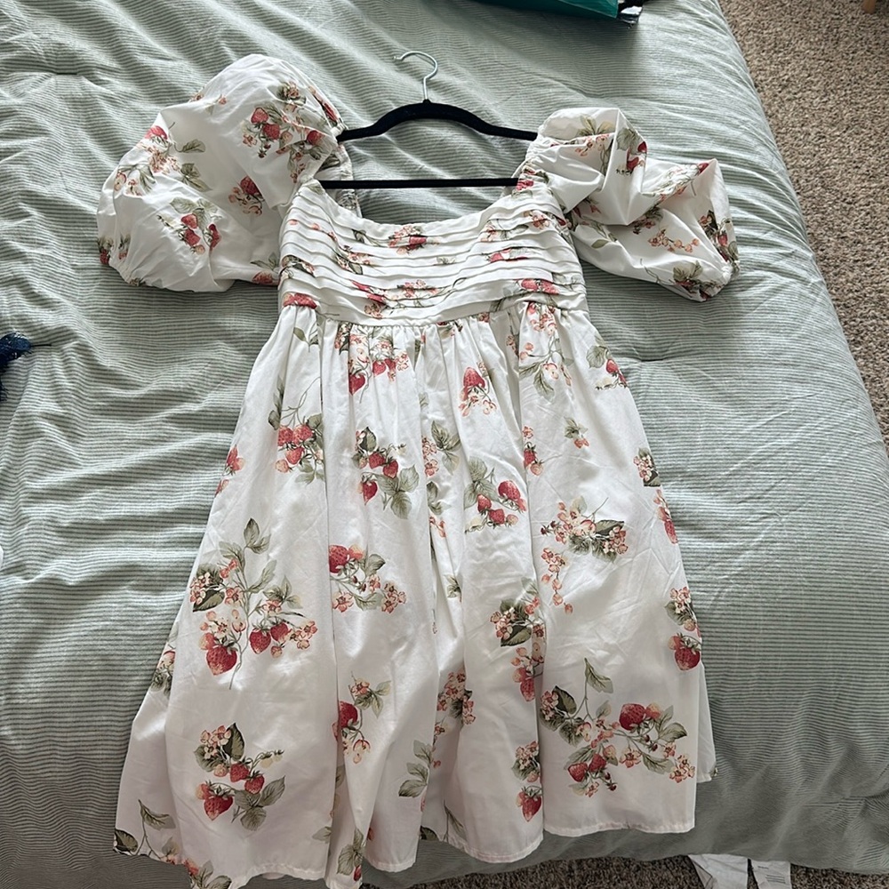 Abercrombie Strawberry print white dress.
